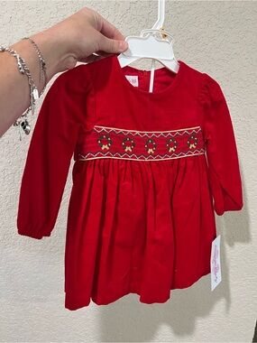 Girls Christmas Wreath Smocked Dress